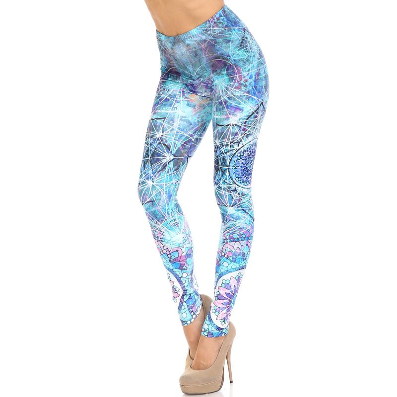 Creamy Soft Cyan Mandala Leggings - Usa Fashion (One Size Regular,Blue)